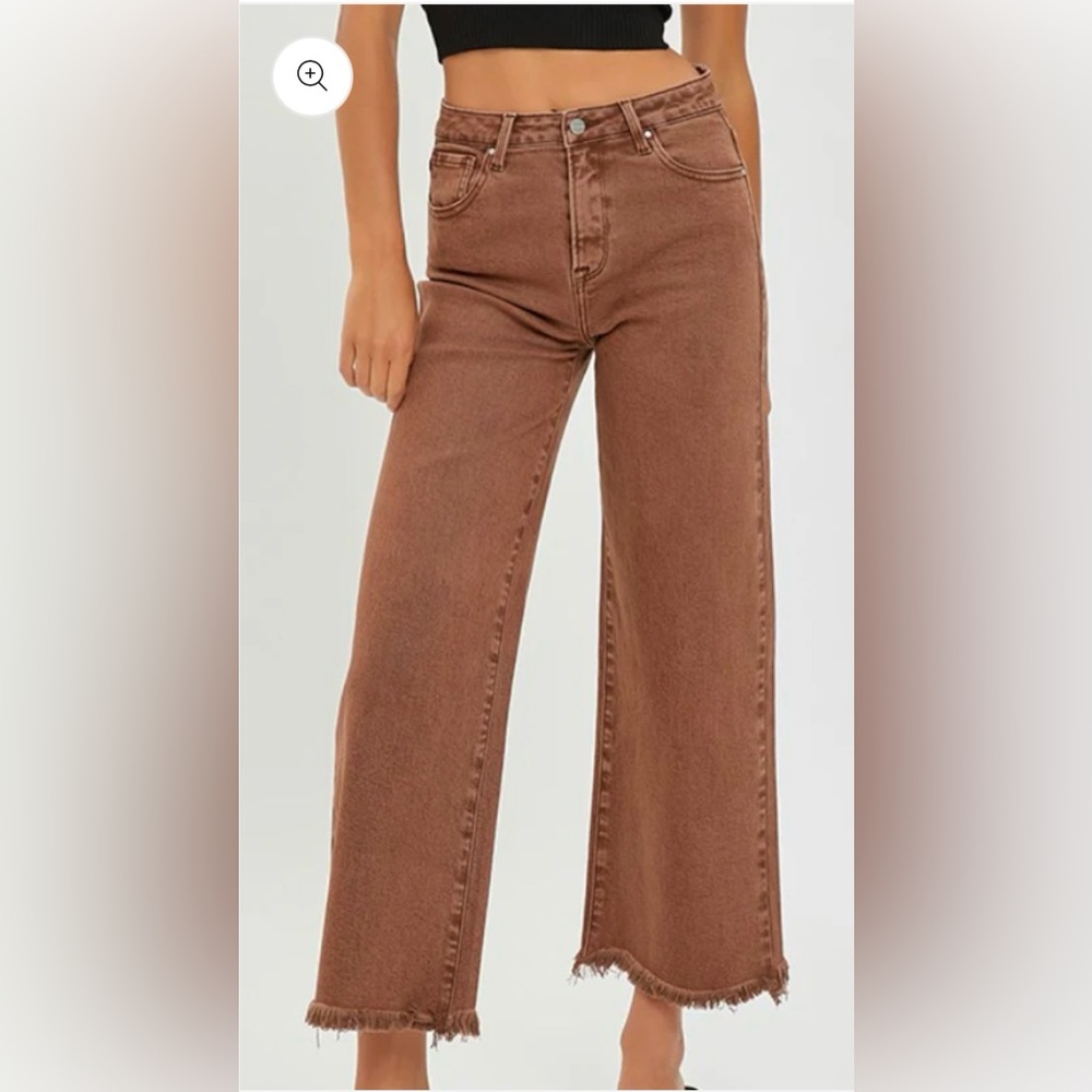 High Rise Tummy Control Wide Leg Stretch Crop Risen Jeans